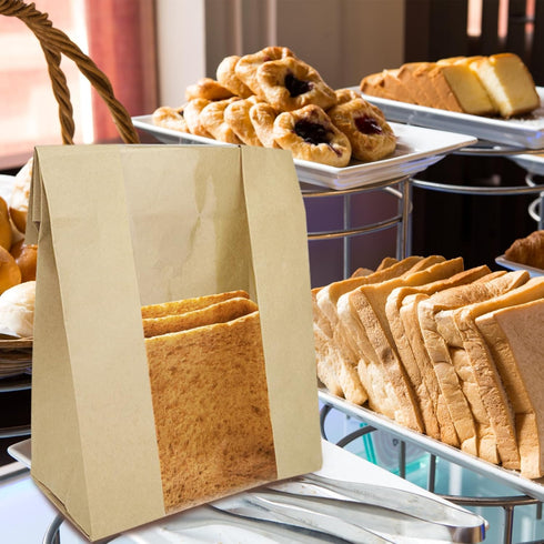 ZHJISHGUO 60 Packaging Pcs Bread Bags with Window - Large Kraft Paper Bakery Bags for Homemade Bread, Sourdough