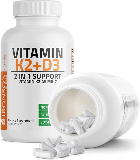 K2 (MK7) D3 5000 D3 90 K2 MK-7 120 Bronson Vitamin with Supplement Non-GMO Formula IU Vitamin & mcg Easy to Swallow D