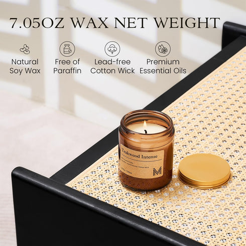 Set M&SENSE Teakwood Intense Scented Christmas Candle Gift, Aromatherapy Candle for Women, Soy Wax Candles Home