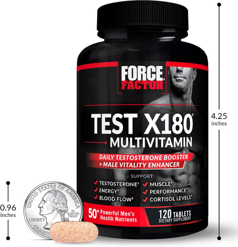 FORCE FACTOR Test X180 Multivitamin for Men, Daily Multivitamin with Testosterone Support, 120 Tablets