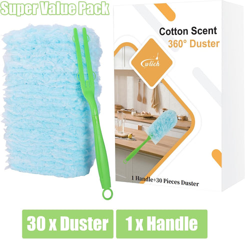 30PCS Disposable Dusters Refills, Heavy Duty 360 Degree Dusters Blue Electrostatic Replacement Heads for Multi-Surface