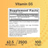 Jarrow Formulas Vitamin D3 62.5 mcg (2,500 IU), 100 Servings Softgels for Bone Health & Immune Support