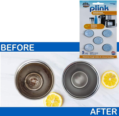 COMPAC HOME Plink Drinkware Descaler & Cleaner Tabs - Restores & Shines for Coffee Makers, Travel Mugs, 5 Count