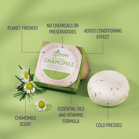Solid Shampoo Bar and Conditioner Effect Hair Soap, 100% Organic with Plant-Based Essential Oils, Chamomile