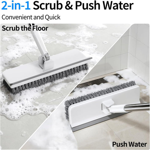 Purexa 55" 2-in-1 Floor Scrub Brush with Long Handle, Floor Brush with Built-in Squeegee, Adjustable Angle Head