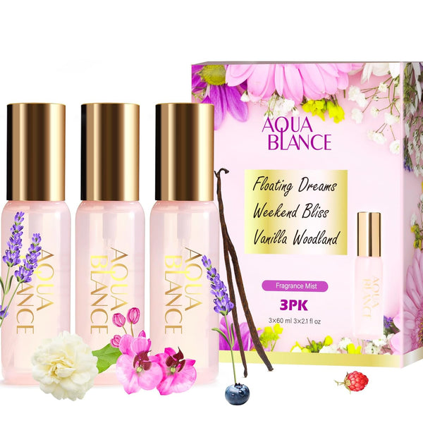 Body Spray Set for Women, Travel Size, Each 60ml/2.1 FlOz, Three Scents - Vanilla, Lavender, Raspberry