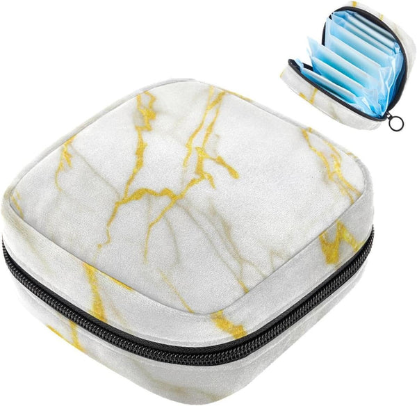 MUOOUM Sanitary Napkin Storage Bag, Gold Glitter Marble Painted Menstrual Cup Pouch, Portable