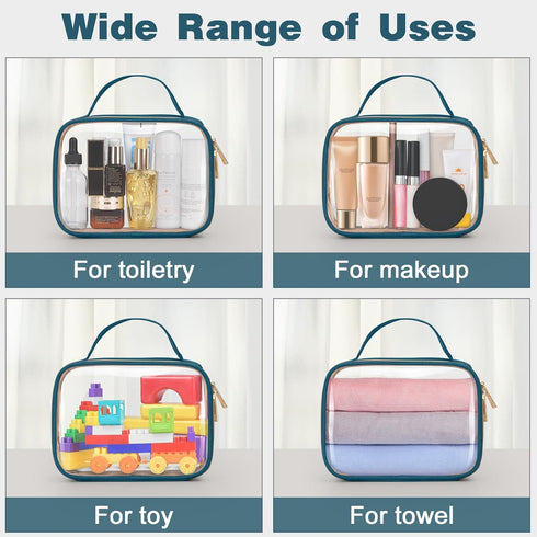 Wedama TSA Approved Toiletry Bag - 4 Pack Clear Makeup Bags with Handles, Quart Size, Til Blue