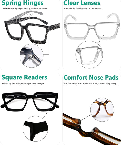 Eyekepper 4 Pack Reading Glasses for Women - Oversize Frame Ladies Readers