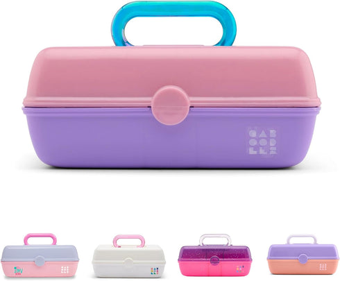 Caboodles Pretty in Petite Makeup Box, Two-Tone Pink on Lavender, Hard Plastic Organizer with Mirror