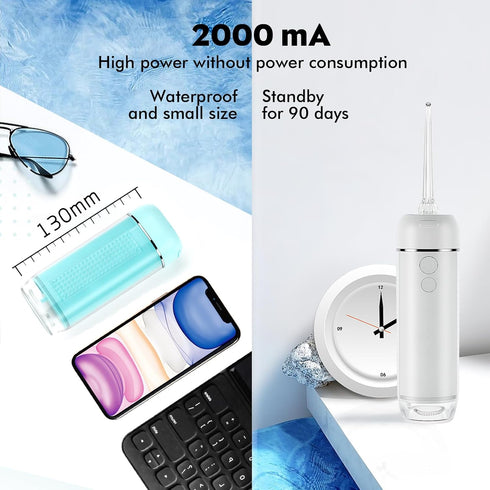 Powerful Portable Cordless Water Dental Flosser: Rechargeable Mini Oral Irrigator with 2000 mAh Li-ion, 5 Modes, IPX7