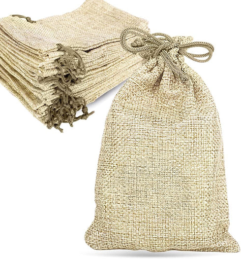 LYSXP 50PCS Burlap Bags with Drawstring, 4x6 Inch Cream Color Gift Bag Jewelry Pouches for Wedding Party Favors