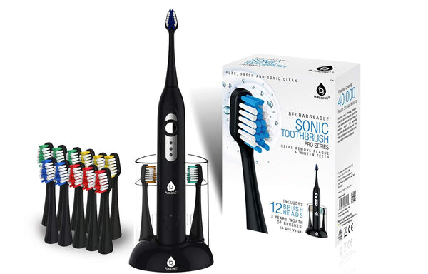 Pursonic S430 Power Rechargeable Sonic Toothbrush: 40,000 Strokes Per Minute, 12 Brush