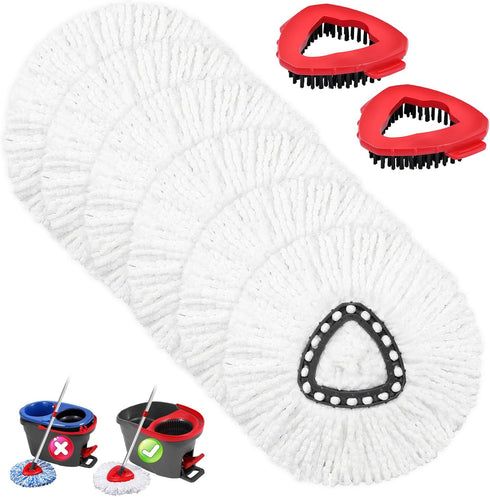 Mop Replacement Heads 6 Pcs & 2 Scrub Brushes Combo for Ocedar Easywring 1-Tank System, Microfiber Spin Mop Replacement