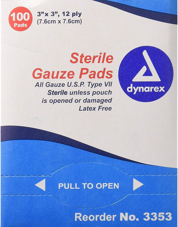 Dynarex Non-Woven Sponges, Non-Sterile Gauze, 3" x 3", 12 Ply