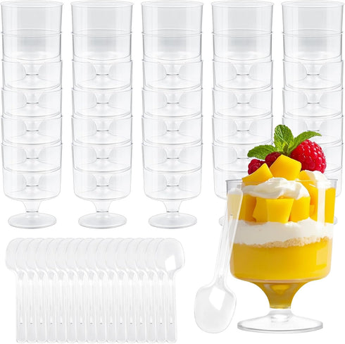 Temmgnie 100 Pcs Clear Plastic Dessert Cups with Spoons,5 oz Mini Disposable Yogurt