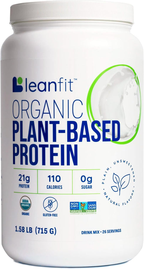 LeanFit Organic Plant-Based Protein, Unflavored, 21g Vegan Protein, 26 Servings, 1.58 Pound Tub, Non-GMO