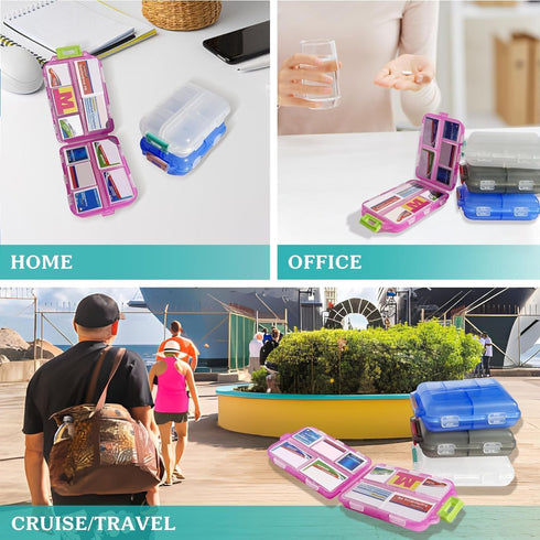 Pill Organizer with Medicine Labels - Travel Daily Mini Medication Organizer, 7 Day Pill Case in Pink with 161 Labels