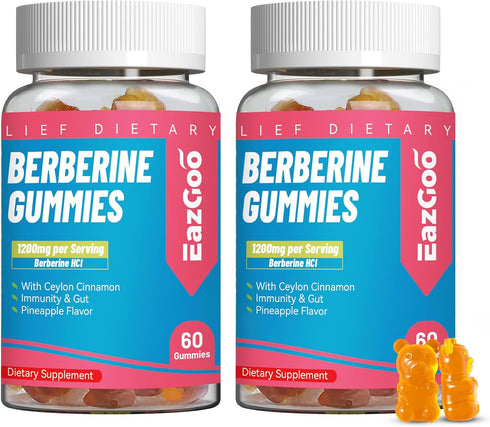 Berberine Supplement Gummies 1200mg - 120 Gummies with Ceylon Cinnamon for Metabolism & Energy Support