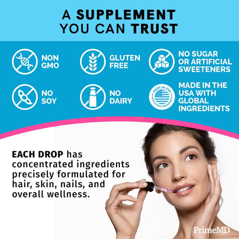 Liquid Collagen Peptides for Women - Complex with Biotin Vitamin, Hydrolyzed Keratin Protein & Saw Palmetto - 2fl oz