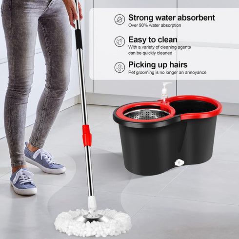 Set, 3 61" Mop and Bucket with Wringer Floor Cleaning, Household Cleaning Supplies, Stainless Steel Mop Bucket