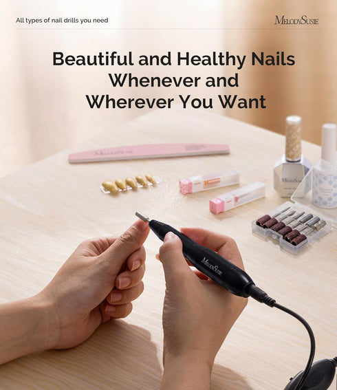 MelodySusie Electric Nail Drill Machine, Portable Efile Set for Acrylic Gel Nails, Manicure Pedicure Tool (Black)