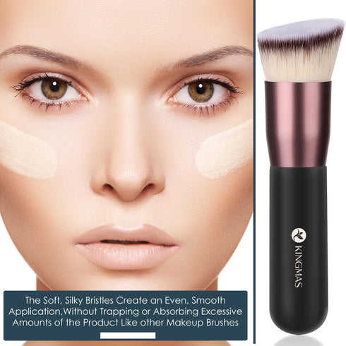 KINGMAS Angled Top Foundation Brush - Premium Kabuki Makeup Brush for Liquid, Blending, Cream, Powder, Black