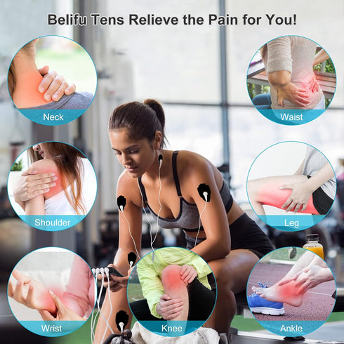 Belifu 4 Channel TENS EMS Unit, 24 Modes, Rechargeable Electric Pulse Massager for Pain Relief Therapy (Black)