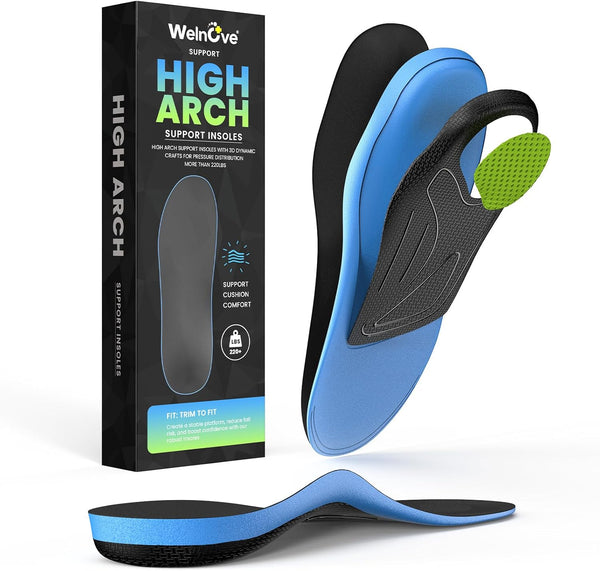 High Arch Support Orthotics Insoles - Welnove Plantar Fasciitis Pain Relief Shoe Inserts for Flat Feet, Foot Pain (M)
