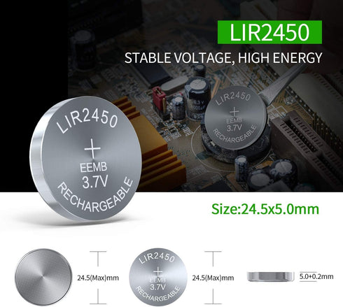EEMB 10PCS LIR2450 Rechargeable 3.7V Lithium-ion Coin Button Cell Batteries 120mAh