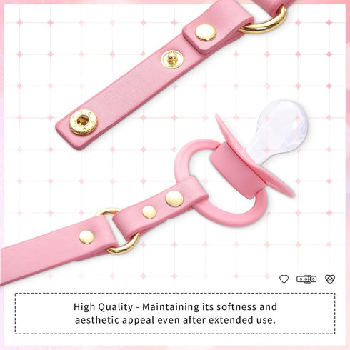 Set Littleforbig Leather Adjustable Strap Gen II Pacifier & Gag Pink