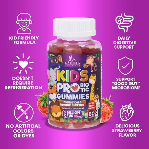 Kids Probiotic Gummies - Chewable Daily Probiotics for Kids Ages 3+, 60 Gummies for Digestive & Immune Health