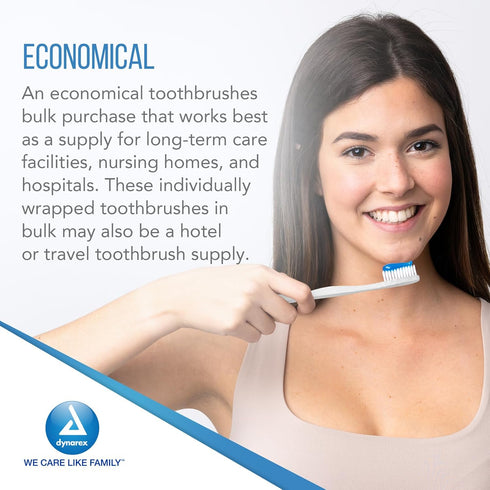 Dynarex 4861 Toothbrushes, Adult 30 Tuft, 144 Pack