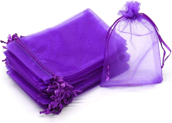 100Pcs 4x6 Inches Drawstring Organza Bags, Sheer Jewelry Candy Pouch for Festival Party Wedding Favor Gift Bags (Purple)