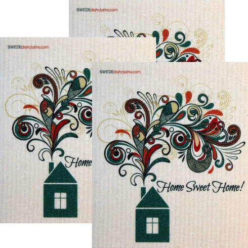 Home Sweet Home Set of 3 Swedish Dishcloths - Eco-Friendly Absorbent Cleaning Cloths for Reusable Wipes