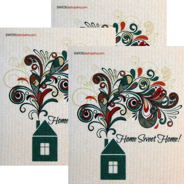Home Sweet Home Set of 3 Swedish Dishcloths - Eco-Friendly Absorbent Cleaning Cloths for Reusable Wipes