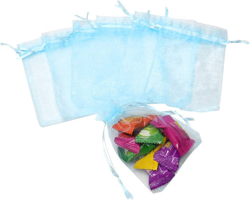100Pcs Organza Bags, 5x7 Inch Sky Blue Sheer Baby Shower Party Favor Bags with Drawstring for Wedding Candy Pouches