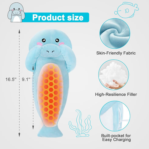 Heating Pad Stuffed Animal Manatee, Cute Heating Pad for Period Cramps, USB Powered Electric Heating Pad Plush Toy