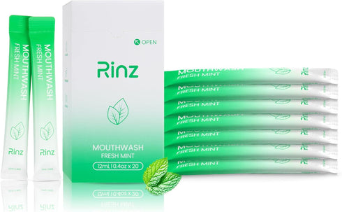 Rinz Travel Size Mouthwash - Fluoride/Alcohol Free - TSA Approved - Individual Packets
