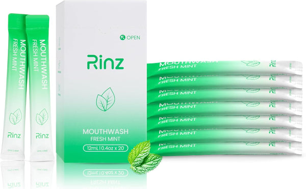Rinz Travel Size Mouthwash - Fluoride/Alcohol Free - TSA Approved - Individual Packets