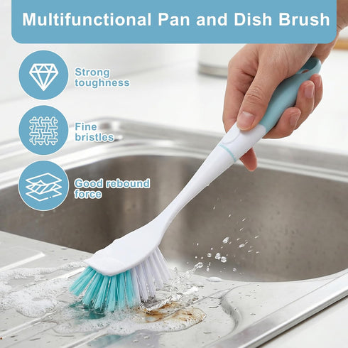 Lemecima 16 Set 11.8 Inch Pcs Light Blue Kitchen Scrub Dish Brush with Handle, Long Dishwashing Scrubber with Stiff