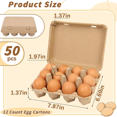 MIXTRYUS 12 Count, 50 Pack Egg Cartons Cardboard Egg Cartons Cheap Bulk, Reusable Paper Egg Holder for Supermarkets