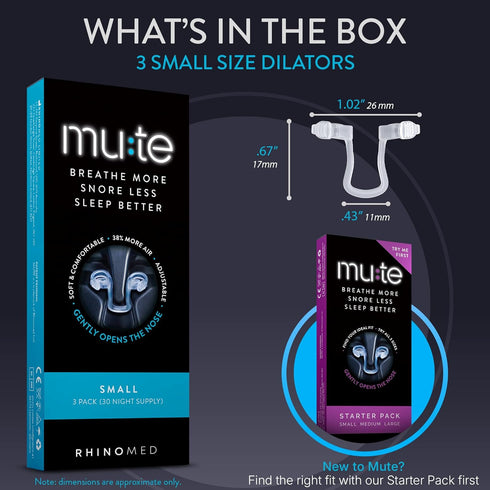 Mute by Rhinomed Nasal Dilator for Snore Reduction | Small 3pk | Anti Snoring Devices | Increase Airflow