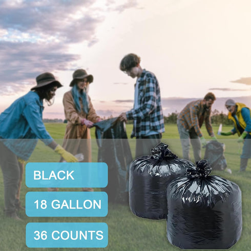 18 Gallon Extra Strong Trash Bags, 1.5 MIL Tall Kitchen Garbage Bags, Unscented, Black, 36 Count
