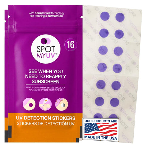 SpotMyUV UV Detection Stickers for Sunscreen, Patented Dermatrue SPF Sensing Technology, 32 Count