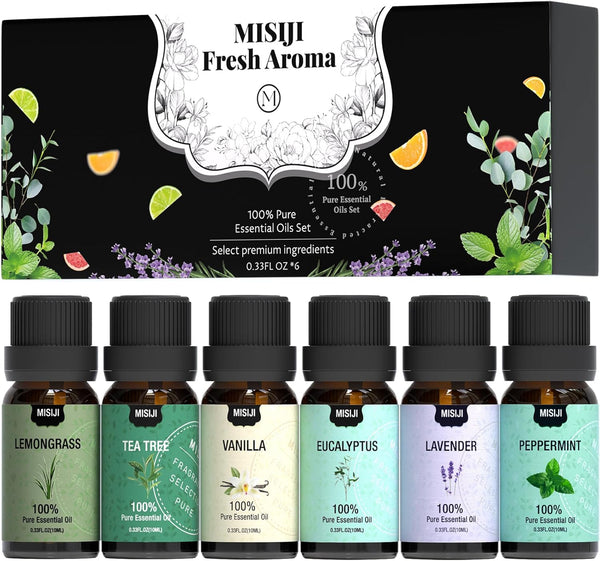 Essential Oils Set, Top 6 Aromatherapy Oils for Diffuser, Home Scents for Laundry, Candle & Soap Making, 6 X 10ML