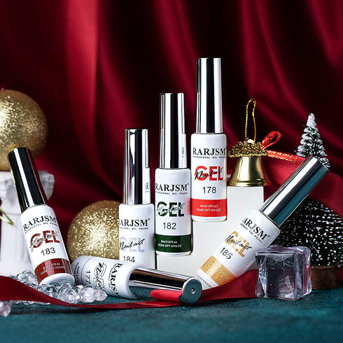 RARJSM Painting Drawing Liner Pen Gel Nail Polish Set, Silver Gold Glitter Dark Green Red White Nail Art Kit