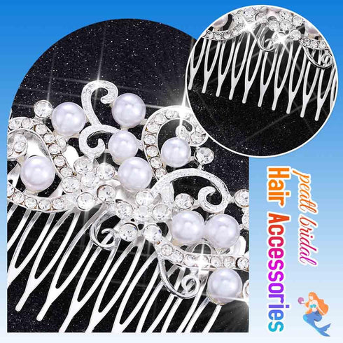 Yean Decorative Bride Wedding Hair Combs - Rhinestones Bridal Hair Accessories for Bridesmaids (Silver)
