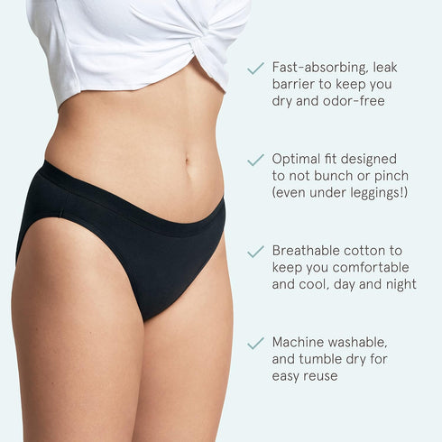 LOLA Reusable Cotton Bikini Period Panties for Women - Comfortable Washable Underwear