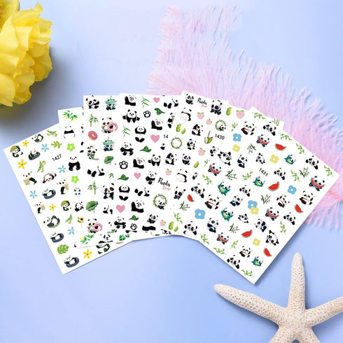 Panda Nail Art Stickers, Holographic Cartoon Bear Self-Adhesive Nail Decals for Women and Girls